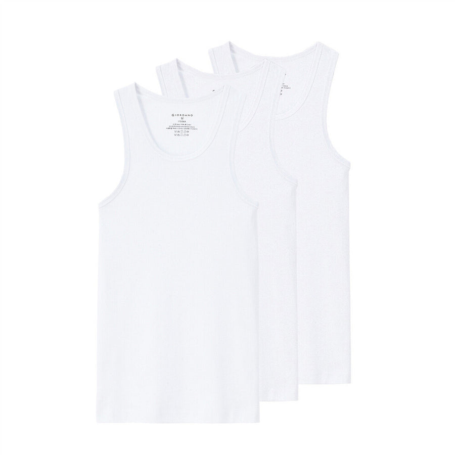 Men's Cotton U-neck Vests (3-Pieces) 01 Signature White