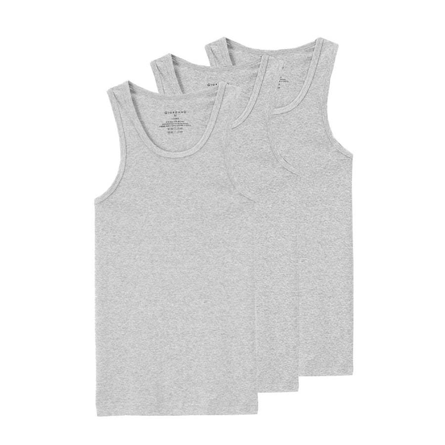 Men's Cotton U-neck Vests (3-Pieces) 02 Signature Grey