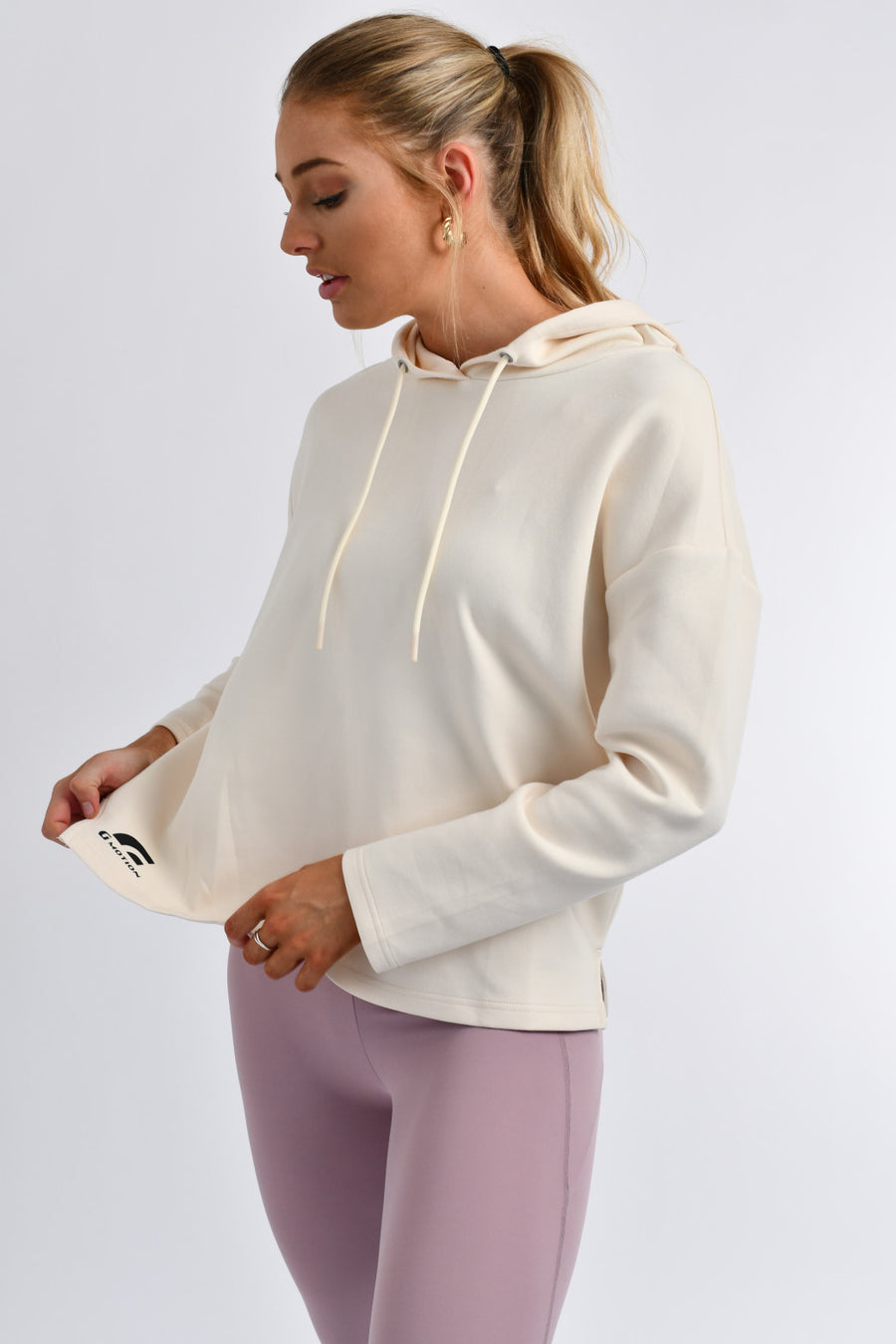 Giordano Ladies G-Motion Long Sleeve Ultra Soft Interlock Hoodie Buttercream White