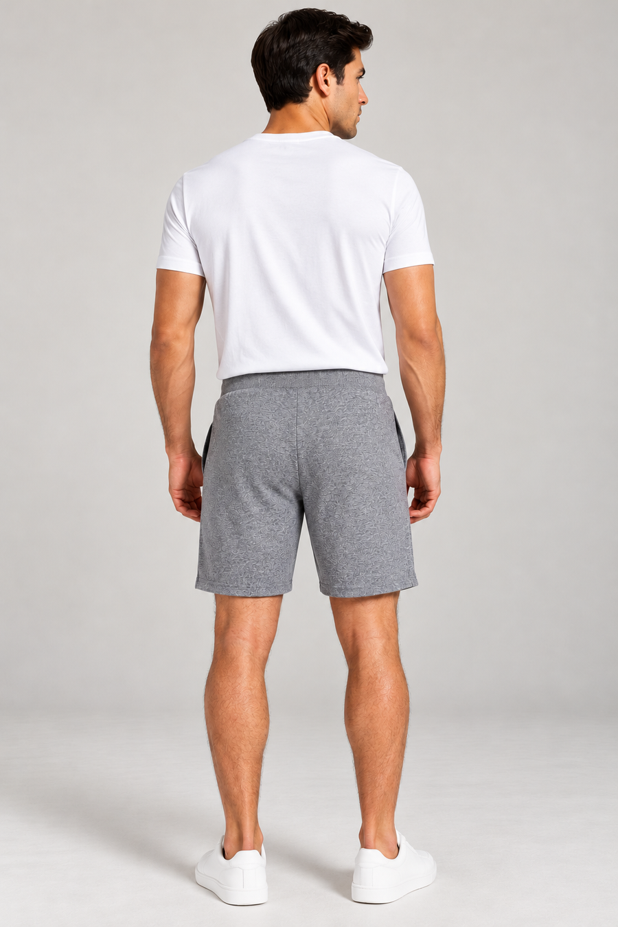 Double Knit Drawstring Shorts 46 Melange Sharkskin Grey