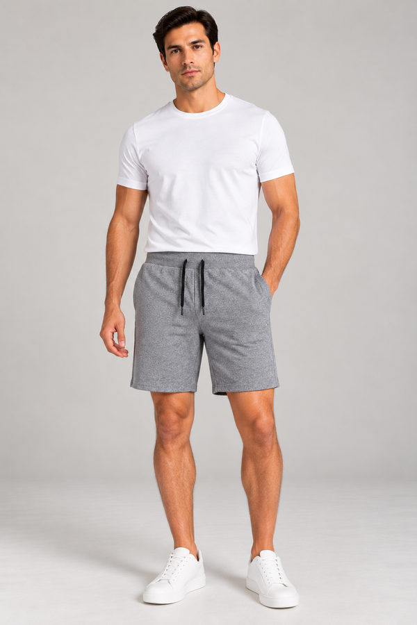 Double Knit Drawstring Shorts 46 Melange Sharkskin Grey