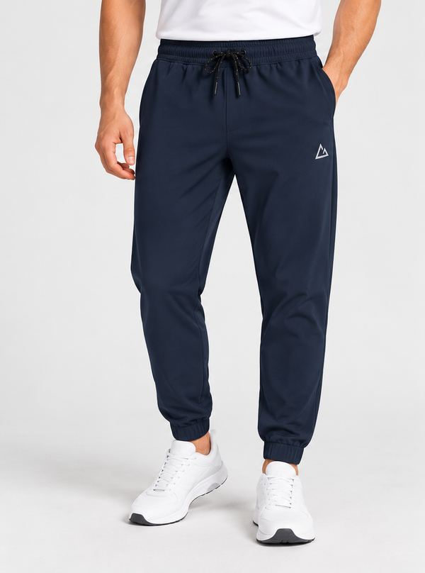 AI-generated model front view of G-Motion 3M Scotchgard breathable jogger pants, Signature Navy