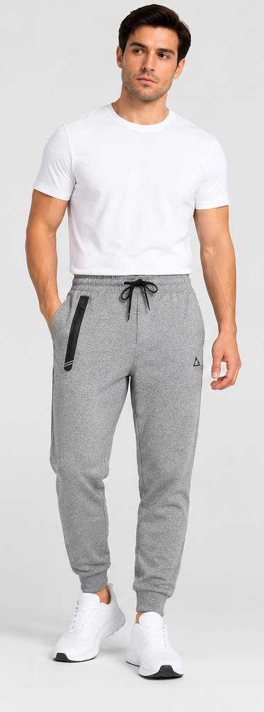 Giordano G-Motion jogger pants 03 Melange Sharkskin Grey — model three-quarter view