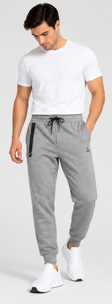 Giordano G-Motion jogger pants 03 Melange Sharkskin Grey — model three-quarter view