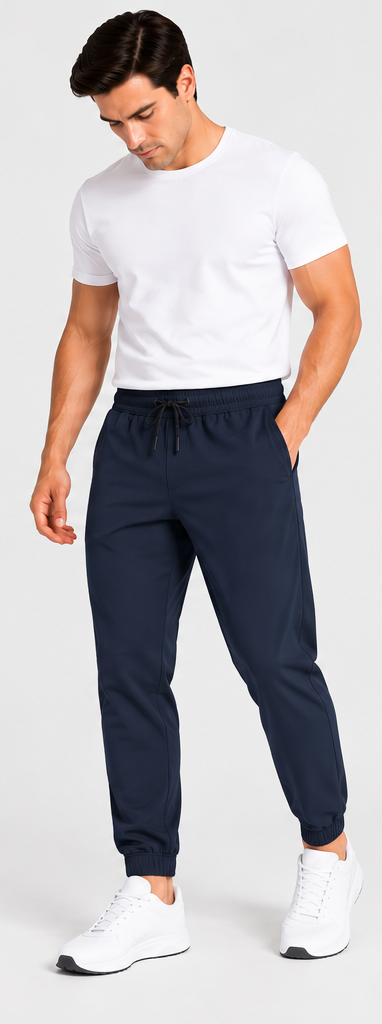 Stretchy Elastic Waistband Lightweight Jogger Pants 66 Signature Navy — alternate model front view