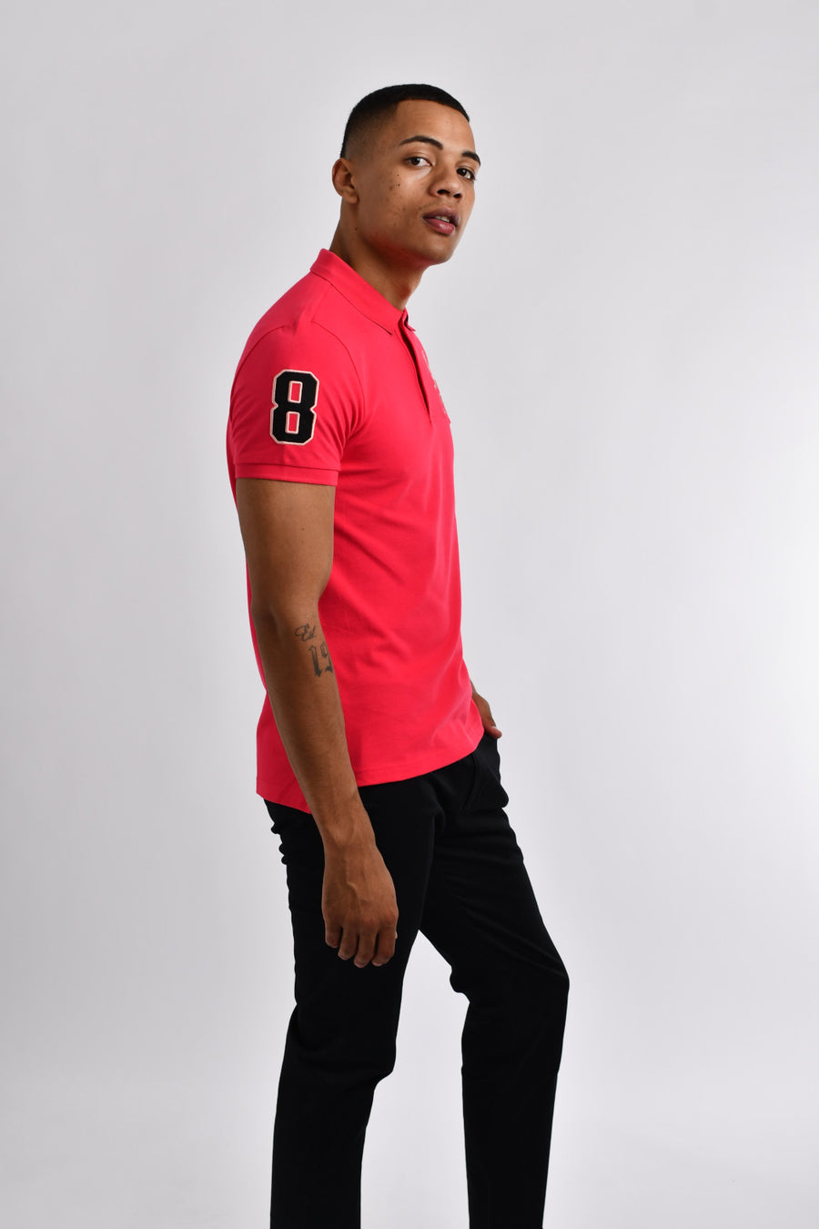 Giordano 3D Lion Stretchy Slim Fit Golfer Shirt 07 Rose Red