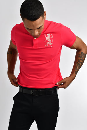 Giordano 3D Lion Stretchy Slim Fit Golfer Shirt 07 Rose Red
