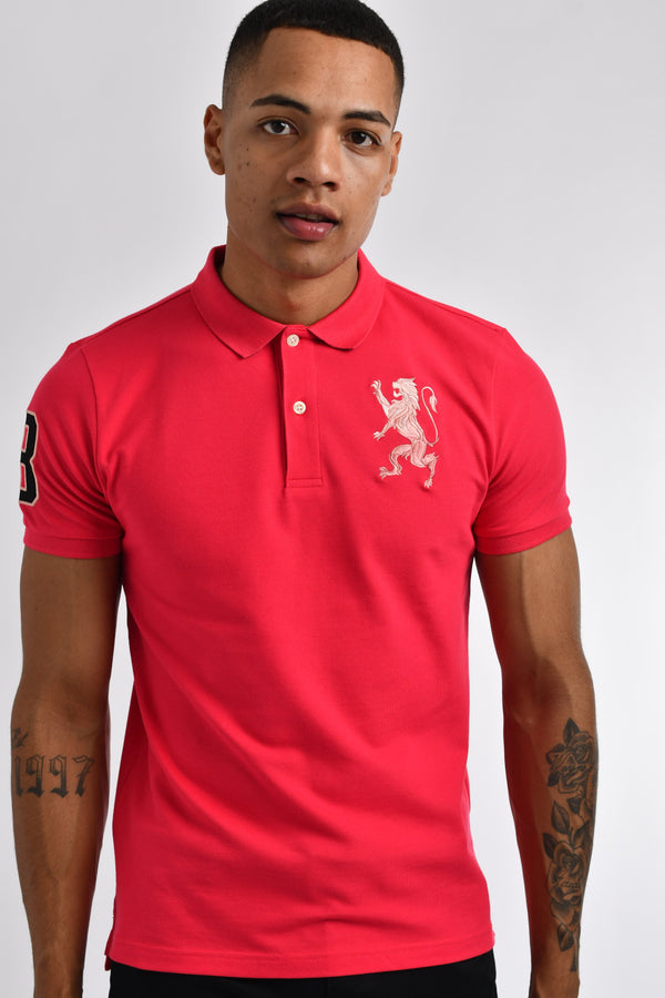 Giordano 3D Lion Stretchy Slim Fit Golfer Shirt 07 Rose Red