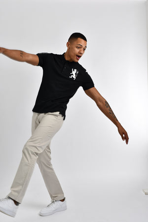 Giordano 3D Lion Stretchy Slim Fit Golfer Shirt 22 Signature Black