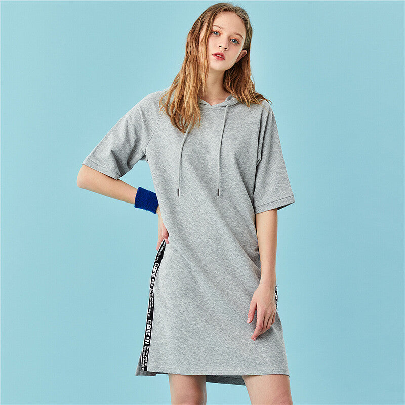 Giordano Women Strap Short-Sleeve Hooded Dress - Mid Heather Grey