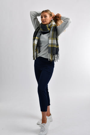 Plain Cotton Scarf 01 Navy and Yellow
