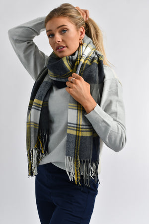 Plain Cotton Scarf 01 Navy and Yellow