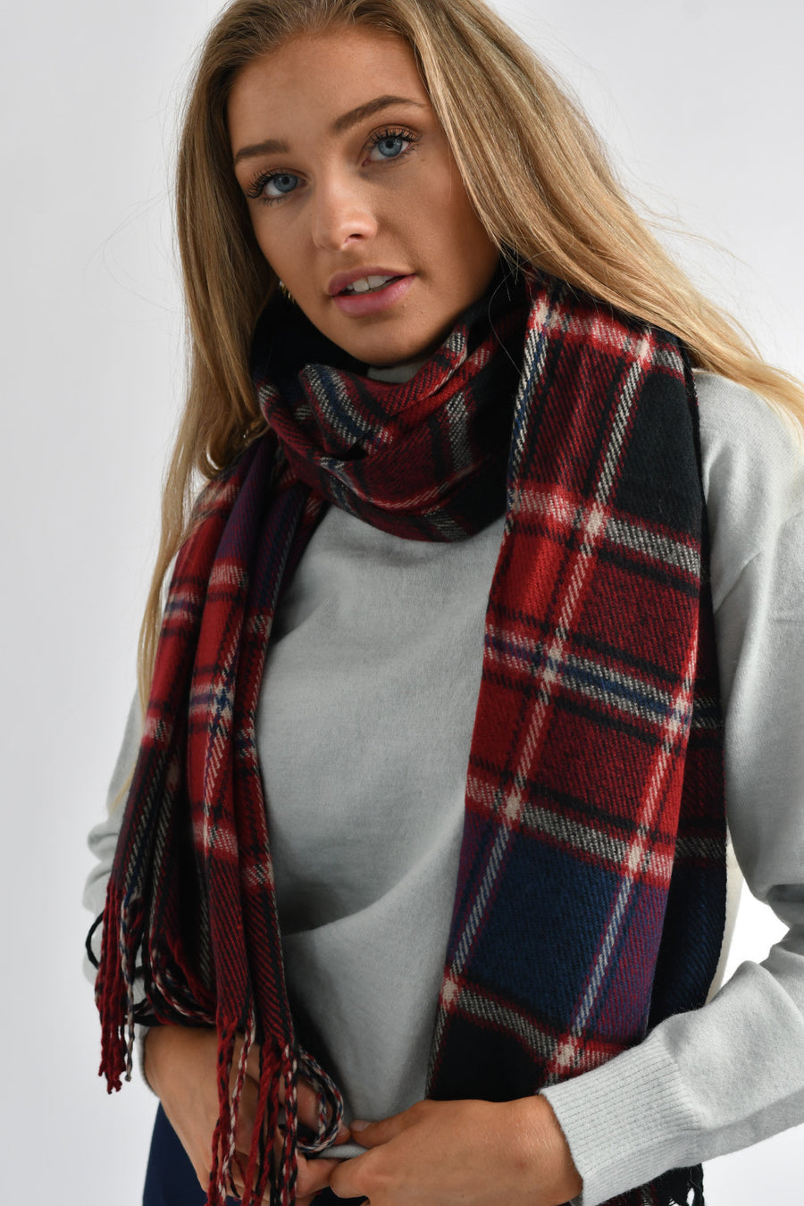 Plain Cotton Scarf 01 Red and Blue
