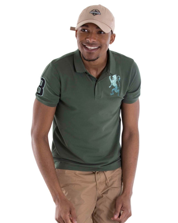 3D Lion Stretchy Slim Fit Golfer Shirt 46 Thyme Green