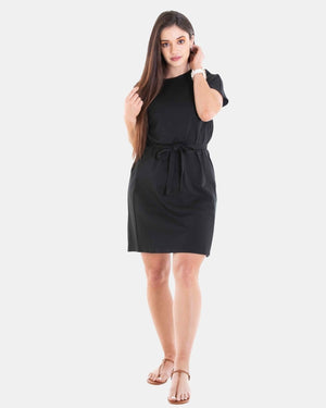 Ladies Cotton Banded-Waist Dress 09 Signature Black