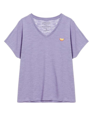 Embroidery Cotton Ladies Short-Sleeve Lounge Wear Tee 24 Dusk Purple
