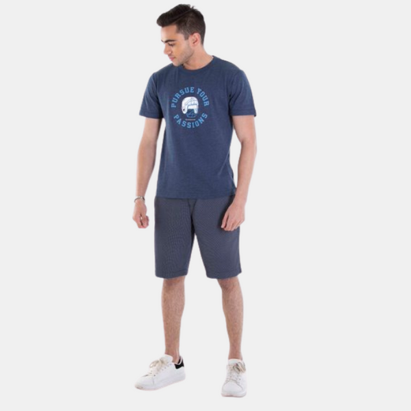 Mens Printed Slim Fit Tee 46 Melange Indigo Blue