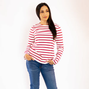 Striped Ladies Knitwear Sweater Red x White