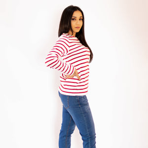 Striped Ladies Knitwear Sweater Red x White