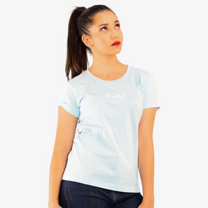 Ladies Printed T-Shirt Cool Blue "#Like"