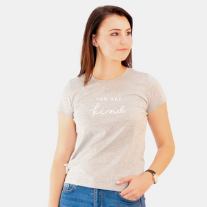 Ladies Printed T-Shirt Mid Heather Grey "You Are Kind"
