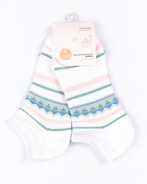 Ladies Ankle Socks - 2 Pairs 62 White Pattern