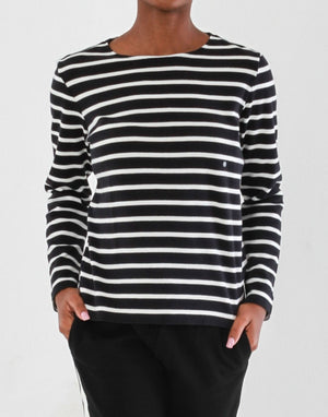 Striped Ladies Knitwear Sweater Black x White