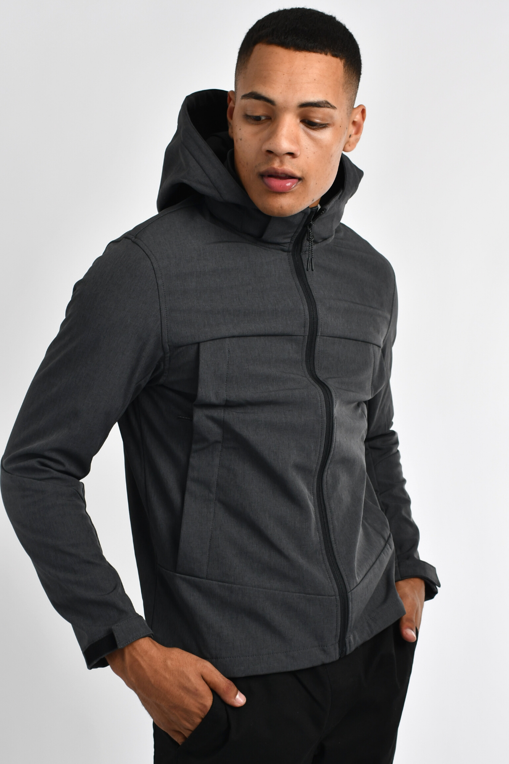 G-Motion Soft Shell Jacket Dark Heather Grey - Giordano South Africa