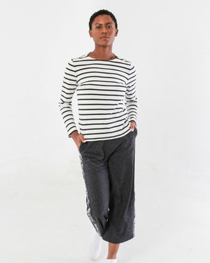 Striped Ladies Knitwear Sweater White x Black