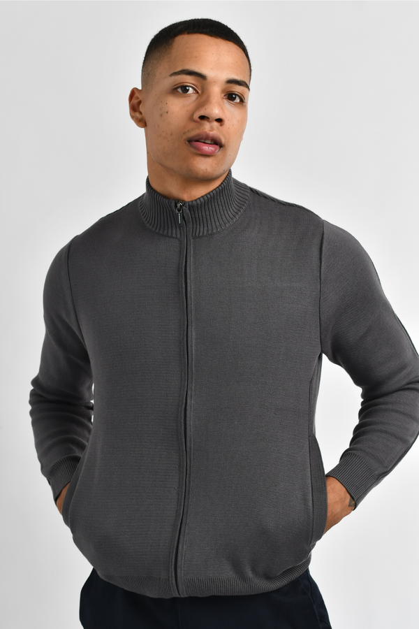 Men's Mock Neck Cardigan Blackened Pearl Grey