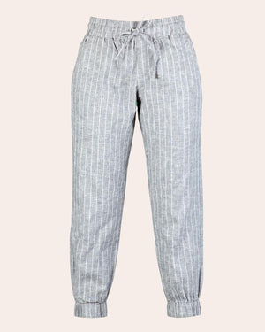 High Waist Linen Jogger 14 Grey x White Stripe