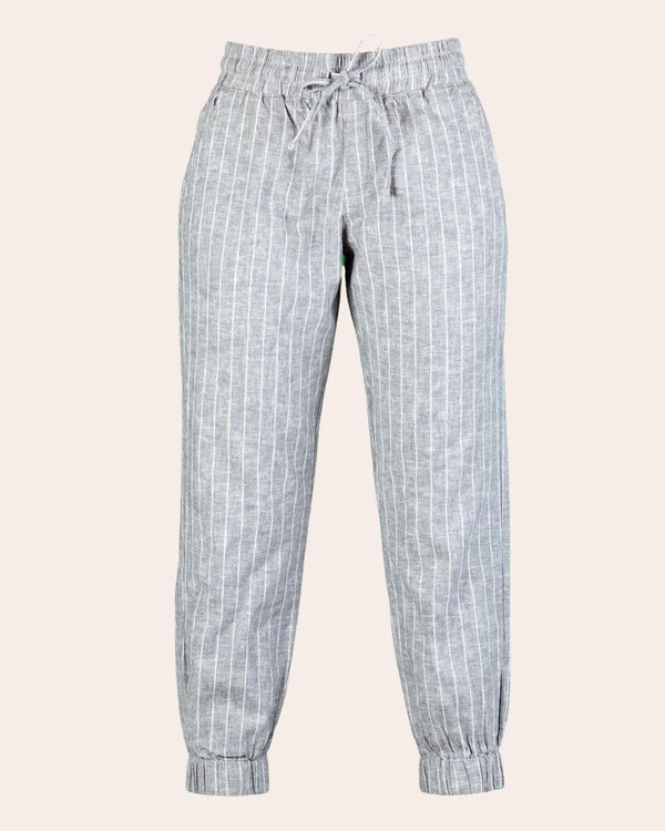 High Waist Linen Jogger 14 Grey x White Stripe