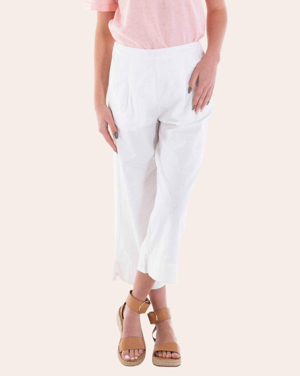 Ladies Linen/Cotton Pants Signature White