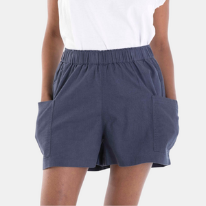 Ladies Elastic Waistband Wide Pocket Linen Shorts 68 Ombre Blue