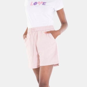 Ladies Drawstring Cotton Shorts 91 Ash Rose Pink x Snow White