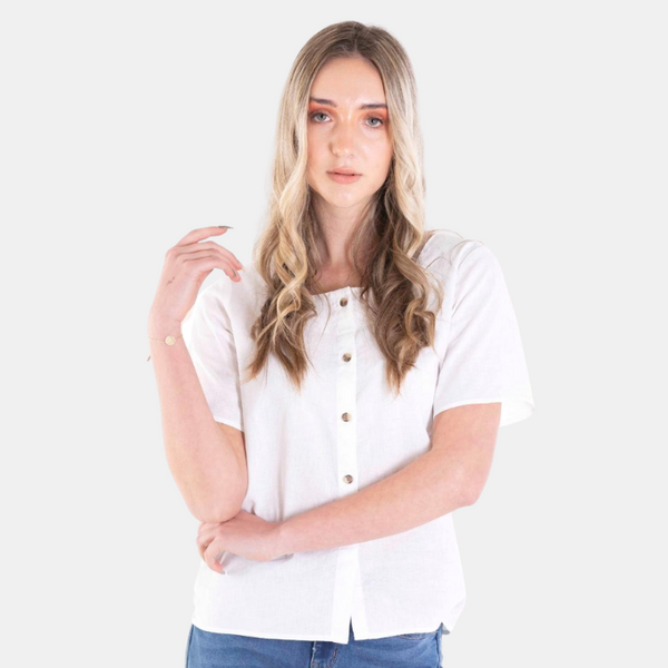Ladies Crew Neck Linen Top 16 Snow White