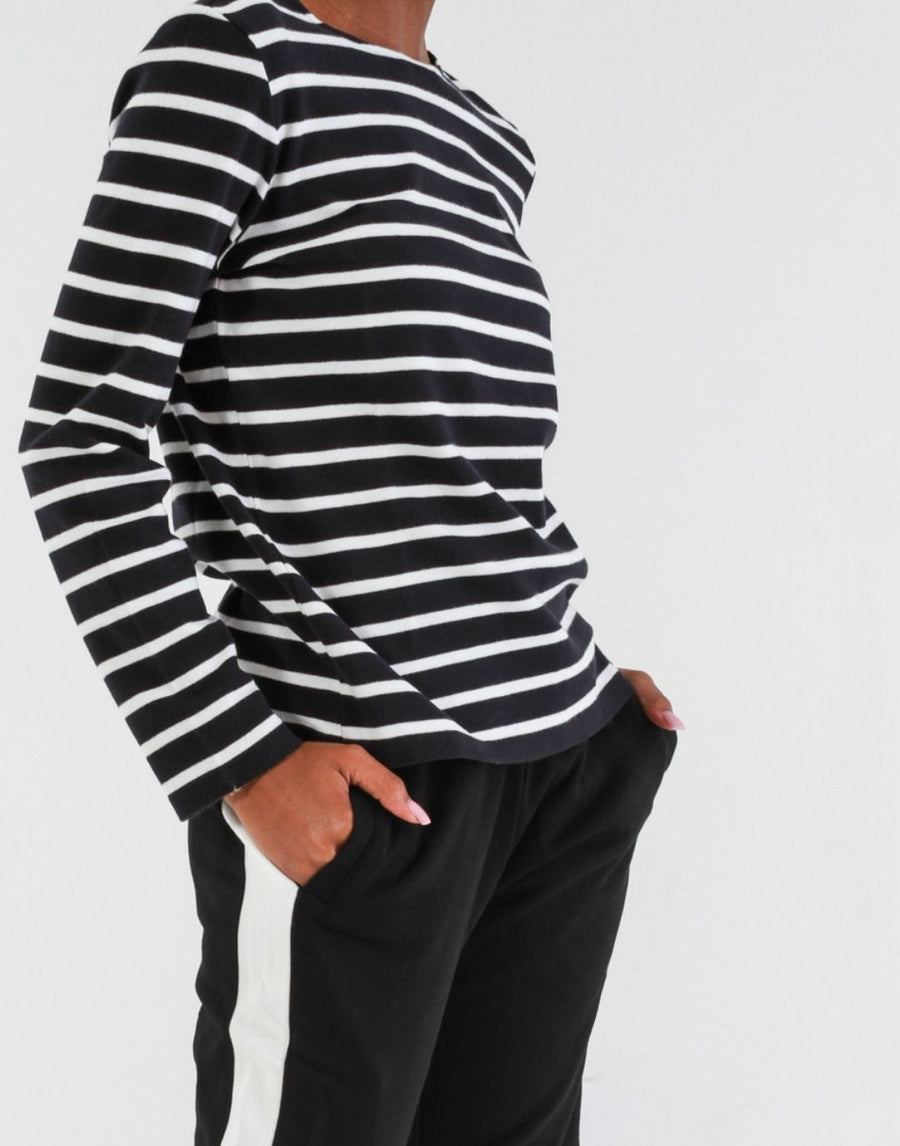 Striped Ladies Knitwear Sweater Black x White