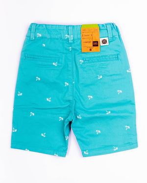 Junior Casual Chino Shorts Turquoise Print