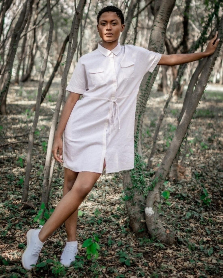 Linen Pocket Dress - Khaki