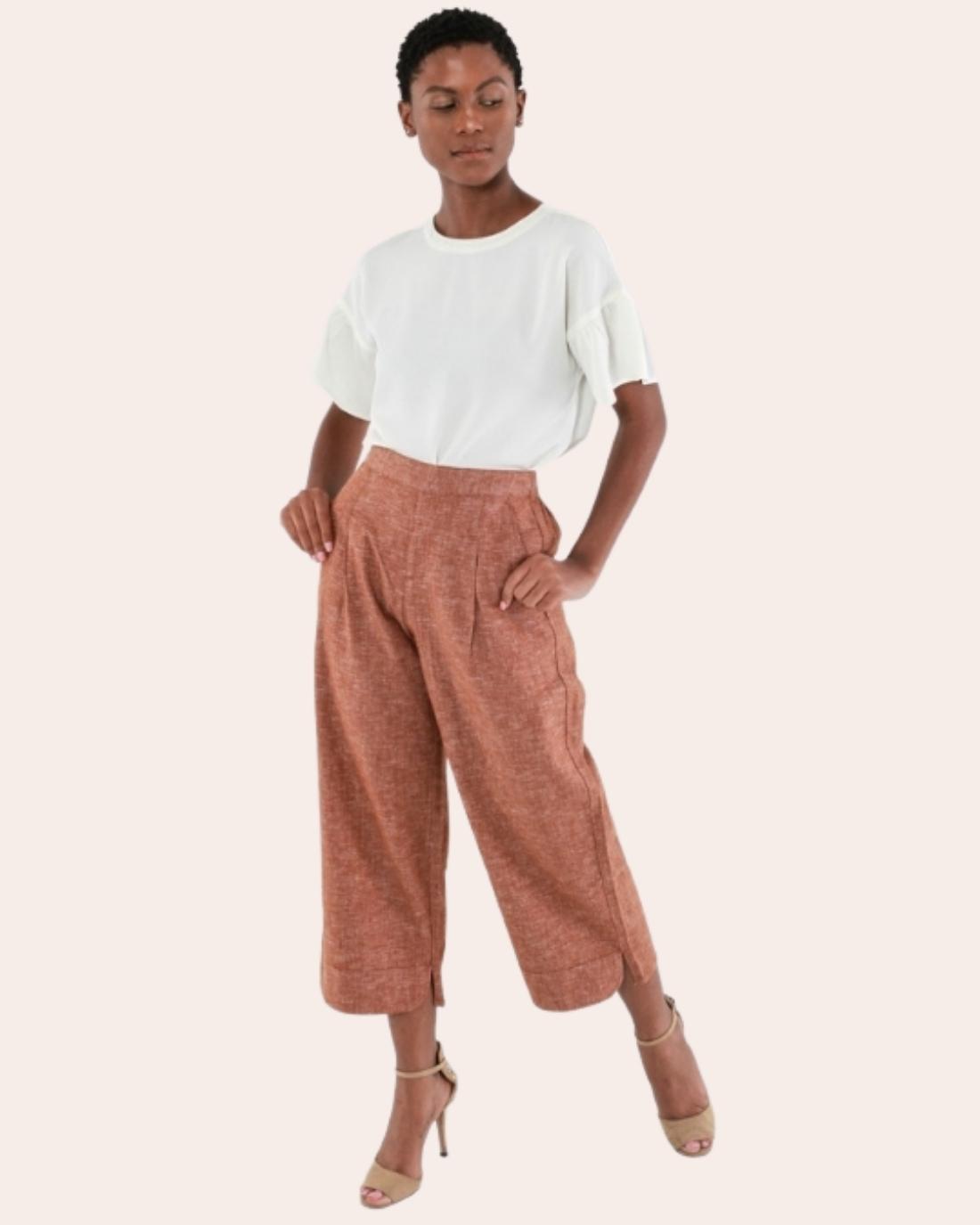 Ladies Linen/Cotton Pants Glazed Ginger - Giordano South Africa