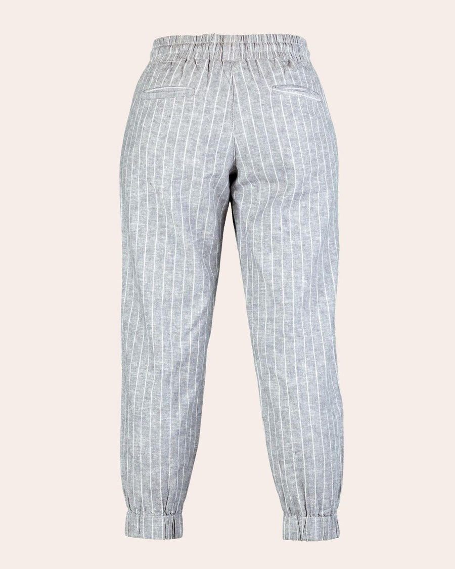 High Waist Linen Jogger 14 Grey x White Stripe