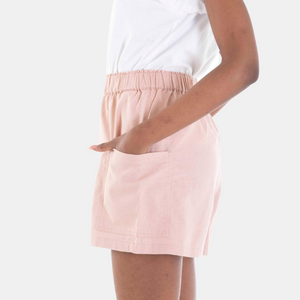 Ladies Elastic Waistband Wide Pocket Linen Shorts 35 Misty Rose Pink