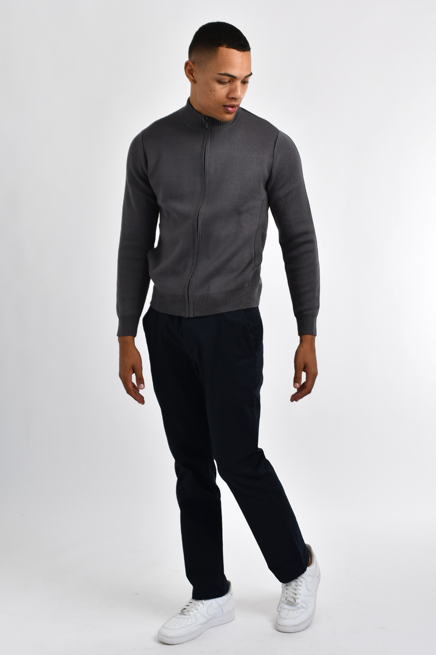Men's Mock Neck Cardigan Blackened Pearl Grey