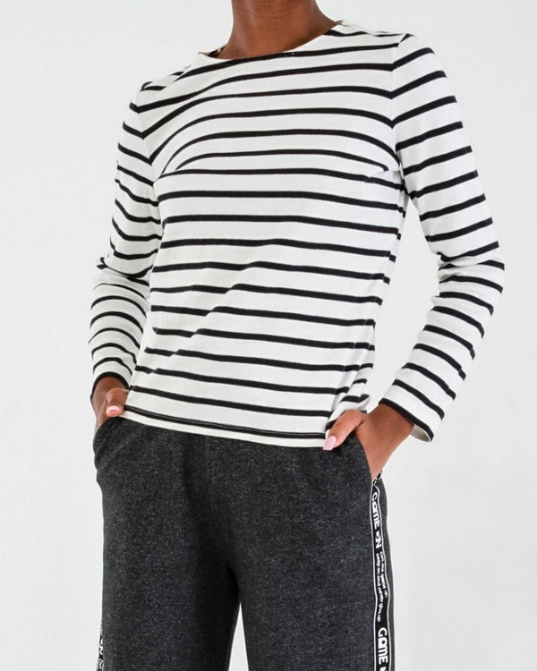 Striped Ladies Knitwear Sweater White x Black