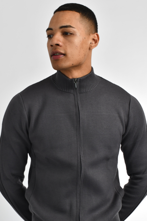 Men's Mock Neck Cardigan Blackened Pearl Grey