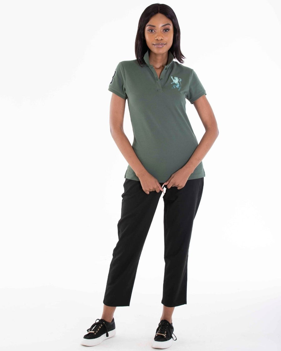 3D Lion Stretchy Slim Fit Ladies Golfer Shirt 46 Thyme Green