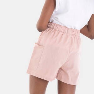 Ladies Elastic Waistband Wide Pocket Linen Shorts 35 Misty Rose Pink