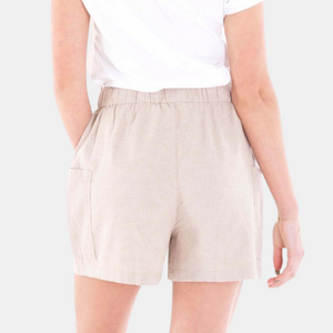 Ladies Elastic Waistband Wide Pocket Linen Shorts 96 Simply Taupe Khaki