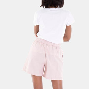 Ladies Drawstring Cotton Shorts 91 Ash Rose Pink x Snow White