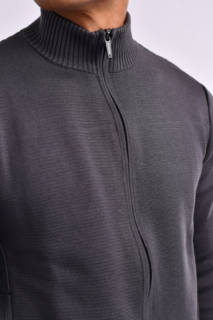 Men's Mock Neck Cardigan Blackened Pearl Grey